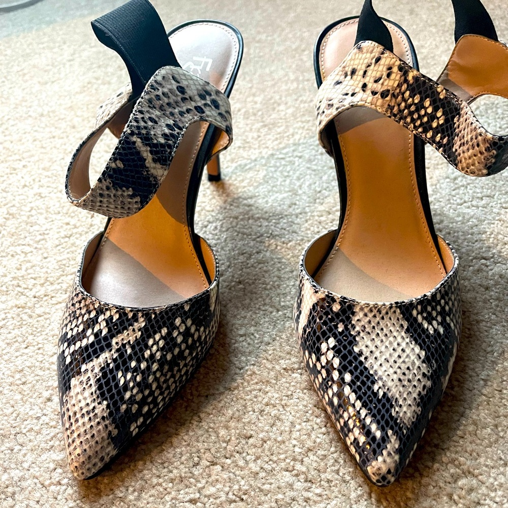 Franco Sarto snake skin heeled sling backs